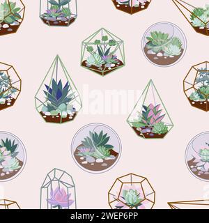 Joli motif sans couture de thème d'été avec des cactus. Jolies et douces couleurs pastel. Motif avec différents cactus et succulentes dans un joli pot. Pas tendance Illustration de Vecteur