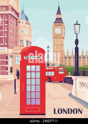 Affiche de voyage de Londres, Angleterre dans un style rétro. Illustration de Vecteur