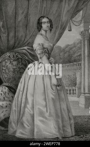 Mathilde Karoline de Bavière (1813-1862). Fille du roi Louis Ier de Bavière. Grande-Duchesse consort de Hesse et par Rhin par son mariage avec le Grand-Duc Ludwig III (1806-1877). Dessin de C. Legrand. Lithographie de J. Donón. Reyes Contemporáneos (rois contemporains). Volume II Publié à Madrid, 1852. Banque D'Images