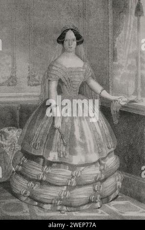 Sophie de Suède (1801-1865). Princesse de Suède et Grande-Duchesse consort de Bade (1830-1852), de son mariage avec Léopold Ier (1790-1852), Grand-Duc de Bade (1830-1852). Portrait. Lithographie de J.J. Martinez. Reyes Contemporáneos (rois contemporains). Volume II Publié à Madrid, 1852. Banque D'Images