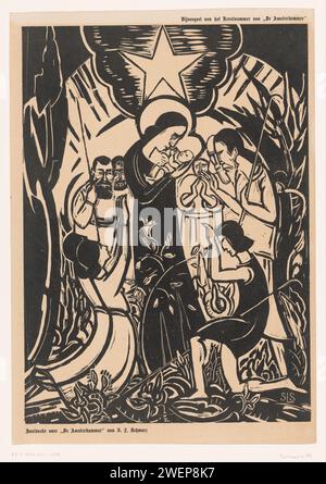 Aannudding of the Herders, Mommie Schwarz, v. 1922 print culte des bergers ; ajout du numéro de Noël de 'de Amsterdammer'. papier. Impression à l'encre adoration du Christ-enfant par les bergers ; Marie et Joseph présents Banque D'Images