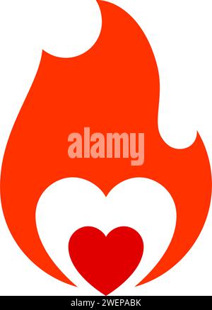 Flamme de feu, symbole de coeur chaud, illustration vectorielle. Illustration de Vecteur