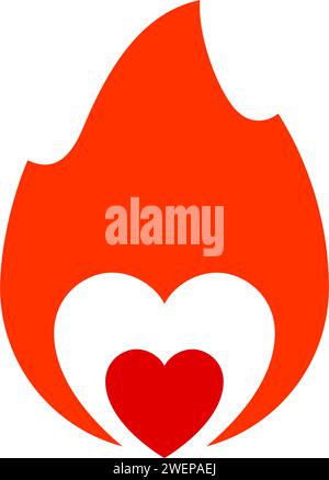 Flamme de feu, symbole de coeur chaud, illustration vectorielle. Illustration de Vecteur