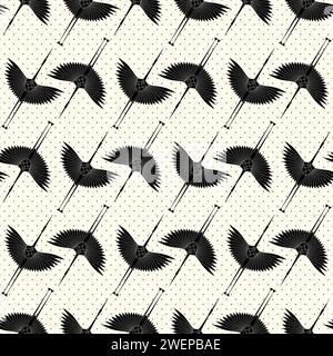 Hérons dans le style Art déco. Motif sans couture pour la décoration intérieure, textiles. Décoration tendance. Illustration vectorielle points texture isolée sur whi Illustration de Vecteur