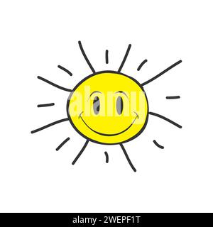 Smiley visage Doodle Sun icône Vector Illustration Illustration de Vecteur