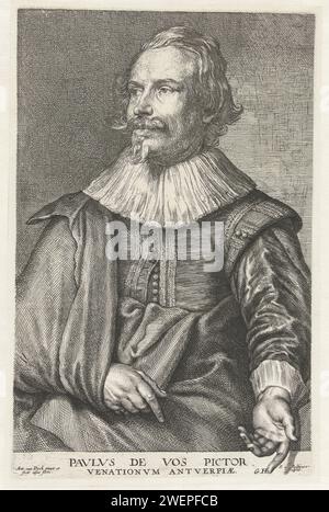 Portrait de Paul de vos, Anthony Van Dyck, 1645 - 1646 tirage Portret Van Paul sur vous rencontré Onderschrift Pavlvs sur vous Paintor Huntingtonvm Antwerpiae papier gravure / gravure portrait, autoportrait de peintre Banque D'Images