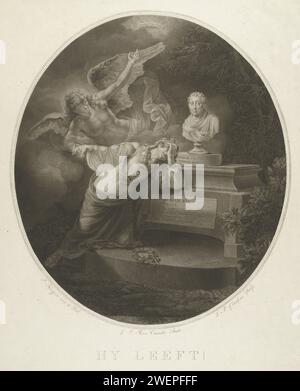 Memoriepent for Hendrik Hooft Daniëlsz., 1794 print la vierge de la ville d'Amsterdam pleure sur la tombe du maire d'Amsterdam Hendrik Hooft Daniëlsz. Un ange la soutient dans le chagrin et la dirige vers l'immortalité du défunt. Sur la tombe se trouve un buste van Hooft Daniëlsz. Dans le style antique. gravure sur papier personnification d'une ville, ville-patron (ess). Tombe, tombe Amsterdam Banque D'Images