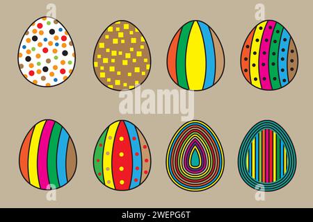 Ensemble d'œufs de Pâques dessinés à la main. Illustration vectorielle pour votre conception. Illustration de Vecteur