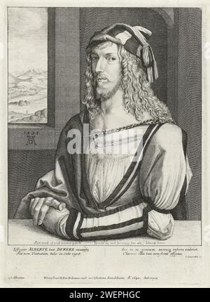 Portrait van Albrecht Dürer, Venceslaus Hollar, d'après Albrecht Dürer, tirage de 1645 Portrait de l'artiste allemand Albrecht Dürer à l'âge de 26 ans. styles de gravure de papier de coiffure Banque D'Images