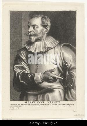 Portrait du peintre Sebastiaan Vrancx, Schelte Adamsz. Bolswert, d'après Anthony Van Dyck, 1596 - 1659 impression papier gravure portrait, autoportrait du peintre Banque D'Images