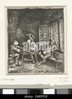 TricTrac joueurs dans une auberge, Adriaen van Ostade, 1666 - 1670 imprimer papier gravure inn, café-maison, maison publique, etc. backgammon, tric-trac Banque D'Images