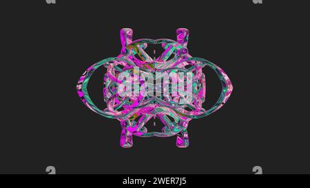 Forme symétrique abstraite texturée abstraite et très colorée placée au centre - illustration 3D. Banque D'Images