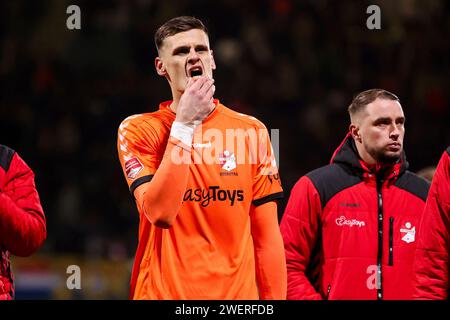 Den Haag, pays-Bas. 26 janvier 2024. DEN HAAG, PAYS-BAS - 26 JANVIER : Jan Hoekstra du FC Emmen est déçu de perdre le match lors du match néerlandais Keuken Kampioen Divisie entre ado Den Haag et FC Emmen au Bingoal Stadion le 26 janvier 2024 à Den Haag, aux pays-Bas. (Photo Hans van der Valk/Orange Pictures) crédit : dpa/Alamy Live News Banque D'Images