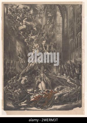 Satan avec des démons dans une cathédrale gothique, Louis Boulanger, 1829 papier d'imprimerie diable(s) et démons : Satan (+ diable(s)). intérieur de l'église Banque D'Images