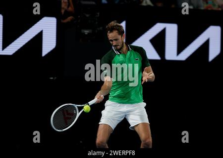 Melbourne Park, Melbourne, Victoria, Australie. 26 janvier 2024. Journée 13 de l'Open australien de tennis ; Daniil Medvedev de Russie en action lors des demi-finales de l'Open d'Australie 2024, le 26 2024 janvier, au Melbourne Park de Melbourne, en Australie. Crédit : action plus Sports/Alamy Live News Banque D'Images