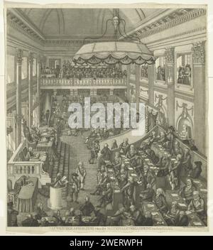 Première réunion nationale à la Haye, 1796, George Kockers, 1797 imprimer session de la première réunion nationale à la Haye, du 1 mars 1796 au 31 août 1797. Vue dans la salle de réunion (ancienne salle de danse du Palais Stadhouderlijke) avec les membres, le tout avec ruban du représentant. A gauche le président Pieter Paulus, à gauche un discours à la chaire. En arrière-plan la galerie publique complète. Papier Chambre basse, Parlement, Chambre. Cour révolutionnaire du gouvernement Banque D'Images