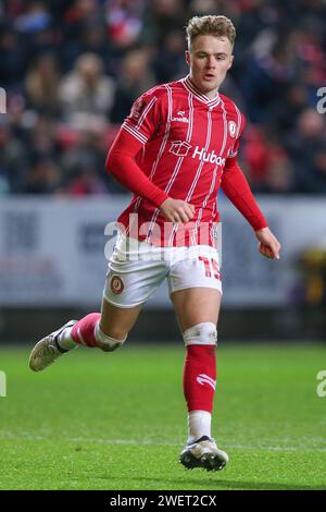 Bristol, Royaume-Uni. 26 janvier 2024. Tommy Conway de Bristol City lors du match du quatrième tour de la coupe FA Emirates Bristol City vs Nottingham Forest à Ashton Gate, Bristol, Royaume-Uni, le 26 janvier 2024 (photo de Gareth Evans/News Images) à Bristol, Royaume-Uni le 1/26/2024. (Photo Gareth Evans/News Images/Sipa USA) crédit : SIPA USA/Alamy Live News Banque D'Images