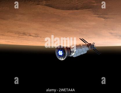 Vaisseau spatial Fusion Drive arrivant en orbite Mars, illustration Banque D'Images