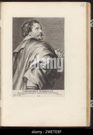 Portrait du peintre Theodoor Rombouts, 1645 - 1646 tirage ce tirage fait partie d'un album. papier gravure portrait, autoportrait de peintre Banque D'Images