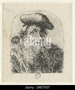 Buste d'un homme avec béret, anonyme, 1630 - 1700 impression buste d'un vieil homme avec barbe et béret. gravure de papier vieil homme (+ vue de trois quarts) Banque D'Images