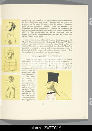 Gazette de bon ton. Art - modes & frivolités : mise en page, 1920 texte et illustrations coiffures pour hommes. P. 255 dans Gazette du bon ton, 1920 - n° 8 impression typographique papier de planches mode. casque : chapeau (+ vêtements pour femmes). styles de coiffure Banque D'Images