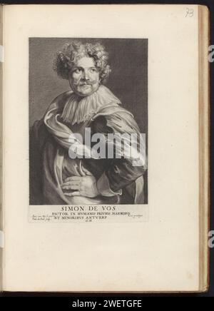 Portrait du peintre Simon de vos, 1645 - 1646 gravure cette gravure fait partie d'un album. papier gravure portrait, autoportrait de peintre Banque D'Images