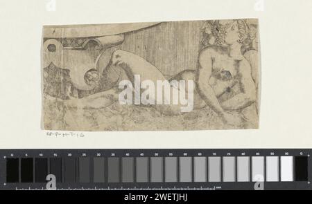 Fragment de Jupiter envoie les trois déesses de l'avis de Paris, Antonio Fantuzzi (attribué à), 1543 papier gravure figure couchée - AA - figure humaine féminine Banque D'Images