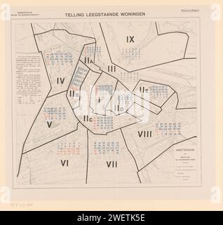 Reproduction d'une carte d'Amsterdam avec le comptage des maisons vacantes dans la ville, anonyme, en ou après 1914 impression photomécanique au sommet : construction municipale et surveillance des logements. Appartient à l'Annexe A. cartes photolithographiques papier des villes Amsterdam Banque D'Images