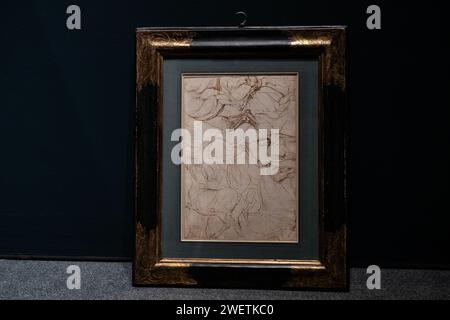 Pietro Buonaccorsi feuille de stades double face mis aux enchères dans le cadre des ventes annuelles de la semaine des maîtres de Sotheby's chez Sotheby's à New York lors d'un aperçu presse le 26 janvier 2024 Banque D'Images