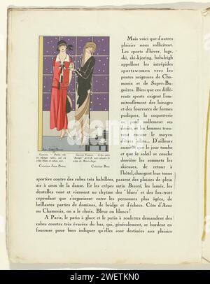 Art - goût - Beauté, feuilles d'élégance féminine, janvier 1924, n° 41, 4e année, p. 12, Anonyme, magazine 1924 texte avec image collée d'un intérieur avec table à thé et deux femmes dans des créations de Jean Patou et Beer. Page du magazine de mode Art-Goût-Beauté (1920-1933). assiettes de mode en papier. robe, robe (+ vêtements pour femmes). service de thé et café. casque : chapeau (+ vêtements pour femmes) Banque D'Images