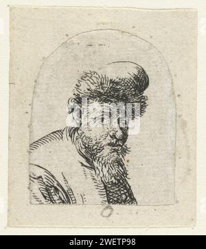 Buste d'un homme avec chapeau de fourrure, Anonyme, 1630 - 1700 buste imprimé d'un vieil homme, avec un bonnet garni de fourrure. gravure de papier vieil homme (+ vue de trois quarts) Banque D'Images