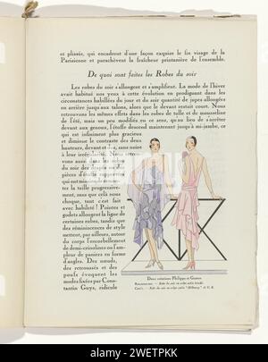 Art - goût - Beauté, feuilles d'élégance féminine, mars 1929, n° 103, 9e année, p. 21, Charles Goy, 1929 magazine Tekst met Titel 'Quelles sont les robes de soirées'. Afbeelding van twee avondjurken van Philippe et Gaston : 'Regardez-moi 'dans 'ciros'. Pagina UIT Het Modetijdschrift art-goauté (1920-1933). assiettes de mode pour brosses en papier. robe, robe : robe de soirée (+ vêtements pour femmes) Banque D'Images