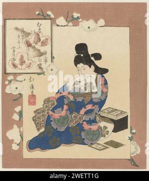 Femme aux cartes, Totoya Hokkei, c. 1890 - c. 1900 imprimer Présentation dans le style Ukiyo-E précoce qui rappelle la série Hanazono Bantsuzuki. L'impression est une copie B. jeux de cartes gravés sur bois couleur papier Banque D'Images