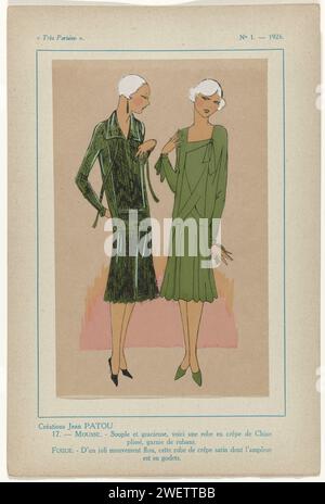 Très parisien, 1926, n°1, pl. 17 : créations Jean Patou - mousse, 1926 Twee Japonnen Van Jean Patou : Links van Crêpe de China, Van Crêpe Rechts of Satin. Présent UIT het Modetijdschrift très parisien ... mode, chic, élégance (1920-1936) impression typographique papier de plaques de mode. robe, robe : robe de jour (+ vêtements pour femmes) Banque D'Images