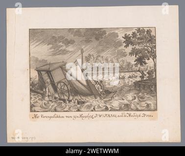 Le prince Johan Willem Friso se noie à Moerdijk, Anonymous, 1716 papier gravé la mort par noyade (non-violent). voilier, voilier Moerdijk Banque D'Images