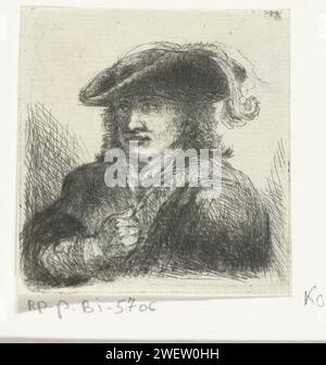 Homme avec Hoed, Jan Chalon, 1748 - 1795 imprimer un homme adulte avec chapeau et ressort. Buste vers la gauche. gravure sur papier / morphologie des points secs de l'expression humaine (+ mâle adulte (être humain)) Banque D'Images