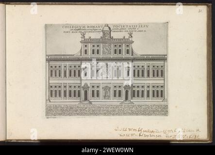 Façade van het fellow Roman College te Rome, Giacomo Lauro, 1638 print Print fait partie d'un album. façade de gravure de papier (de maison ou de bâtiment). Bâtiment de l'université, collège romain Banque D'Images