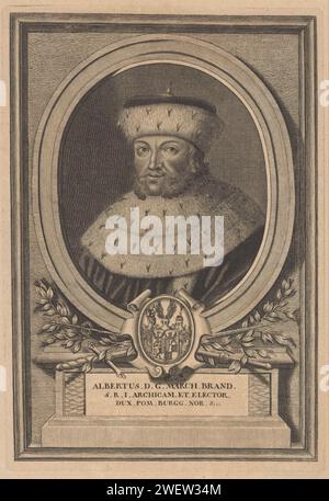 Portrait d'Albrecht III Achille, électeur de Brandebourg, anonyme, 1600 - 1699 estampe au milieu de son arme. gravure sur papier / gravure Banque D'Images