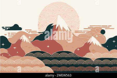 Fond abstrait d'art japonais avec des ondes de ligne. Illustration de Vecteur