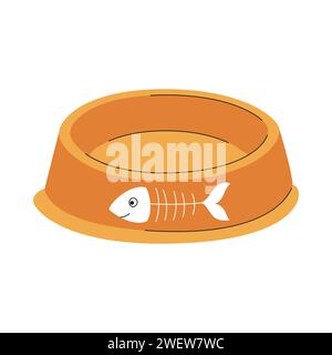 Bol alimentaire pour chat ou chien. Article de soin pour animaux de compagnie. Bol de chat avec squelette de poisson. Une illustration vectorielle plate isolée sur un fond blanc Illustration de Vecteur