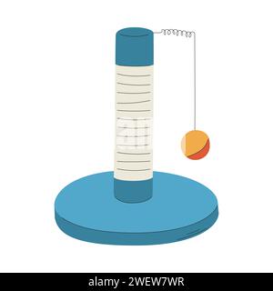 Un grattoir avec une boule jouet pour chat. Article de soin pour animaux de compagnie. Une illustration vectorielle plate isolée sur un fond blanc Illustration de Vecteur