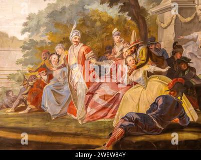 Fresques rococo du peintre italien Karl Henrici (1737-1823) au Palais Menz dans le centre historique de Bolzano, Tyrol du Sud, Trentin-Haut-Adige, Italie Banque D'Images