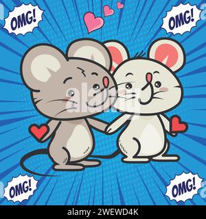 mignon couple de souris aime l'image vectorielle de conception pop art. Illustration de Vecteur