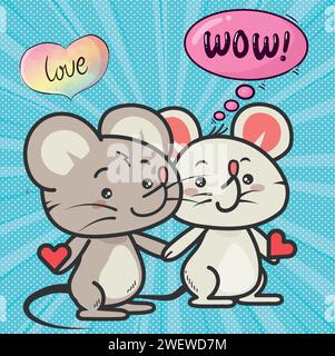 mignon couple de souris aime l'image vectorielle de conception pop art. Illustration de Vecteur