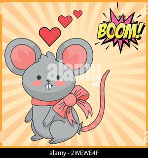 mignon couple de souris aime l'image vectorielle de conception pop art. Illustration de Vecteur