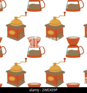 modèle sans couture avec moulin à café et cafetière. Illustration vectorielle isolée. Illustration de Vecteur