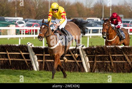 Doncaster Racecourse, Doncaster, Royaume-Uni, samedi 27 janvier 2024 ; Geromino et le jockey Charlie Maggs remportent la course de haies SBK handicap pour l'entraîneur Donald McCain et le propriétaire MR G. E. Fitzpatrick. Crédit JTW Equine Images / Alamy Live News Banque D'Images