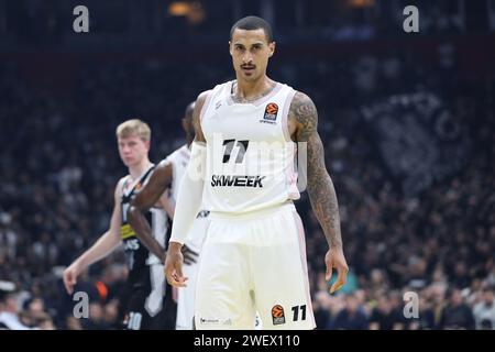 Belgrade, Serbie, 2 janvier 2023. Edwin Jackson de LDLC ASVEL Villeurbanne réagit lors du match de Turkish Airlines Euroleague de 2023/2024 entre le Partizan Mozzart Bet Belgrade et LDLC Asvel Villeurbanne au Stark Arena de Belgrade, en Serbie. 2 janvier 2023. Crédit : Nikola Krstic/Alamy Banque D'Images