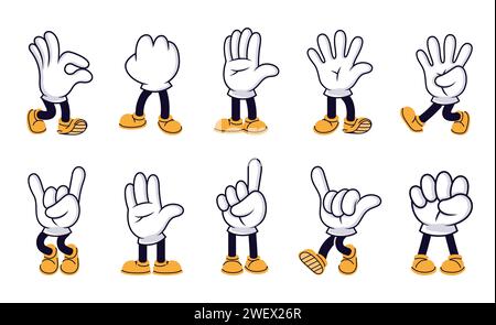 Personnages de dessins animés mains avec des pieds. Vecteur de dessin animé Illustration de Vecteur