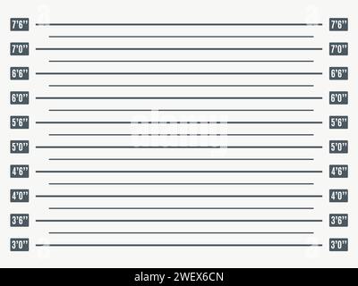 Gamme Mugshot. Modèle de toile de fond de réservation de photos de prison avec alignement d'échelle de mesures de hauteur, application de la loi et vecteur d'instantané de la prison arested Illustration de Vecteur